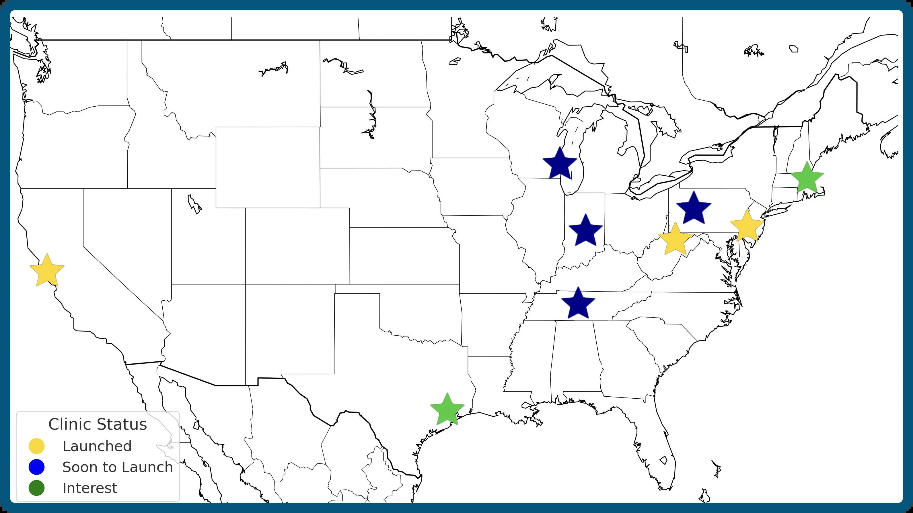 Map of Brain Care Catalyst Foundation operational and launch cities